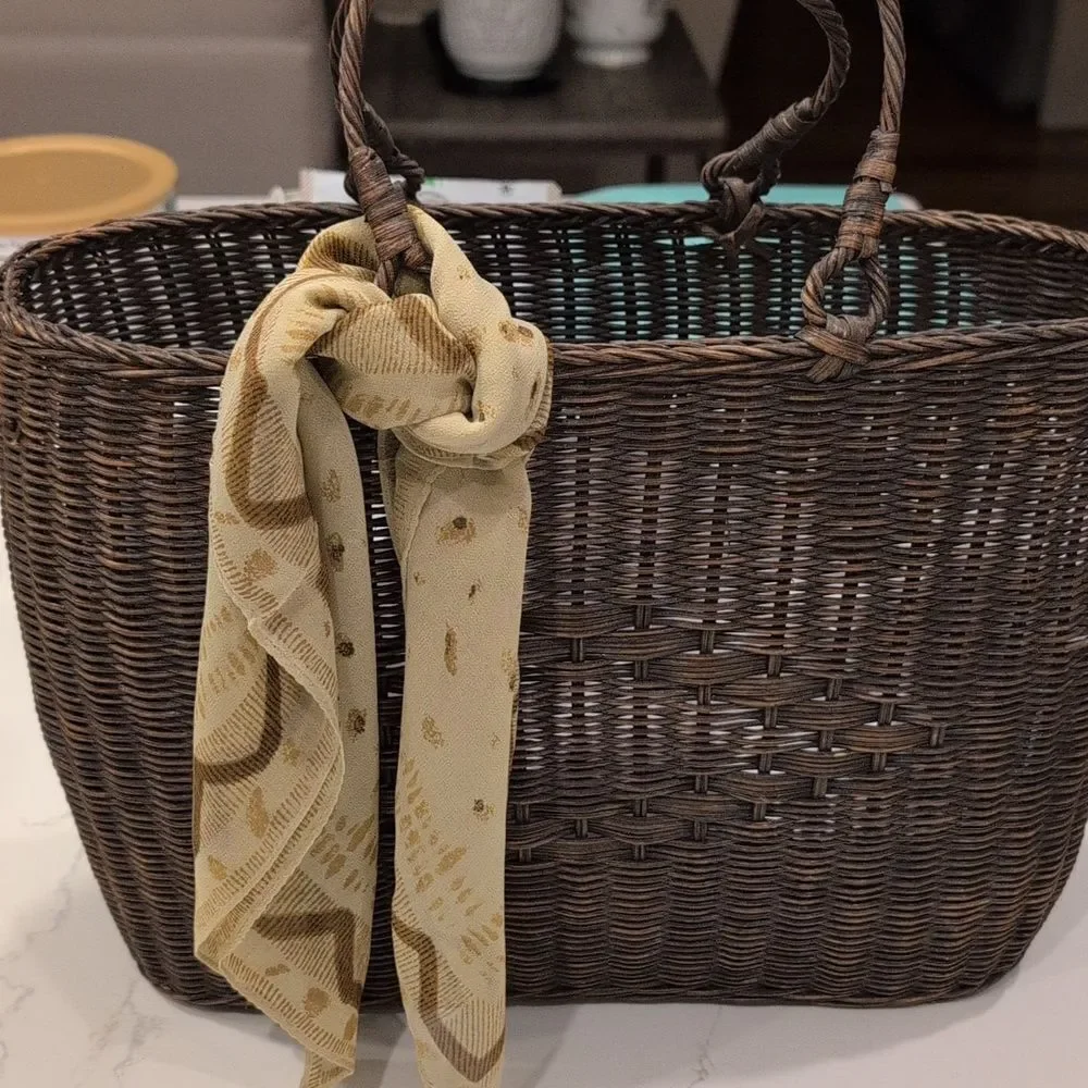 Vintage Elaine Gold for Collection XIIX Tan & Brown Square Silk Scarf Old Money